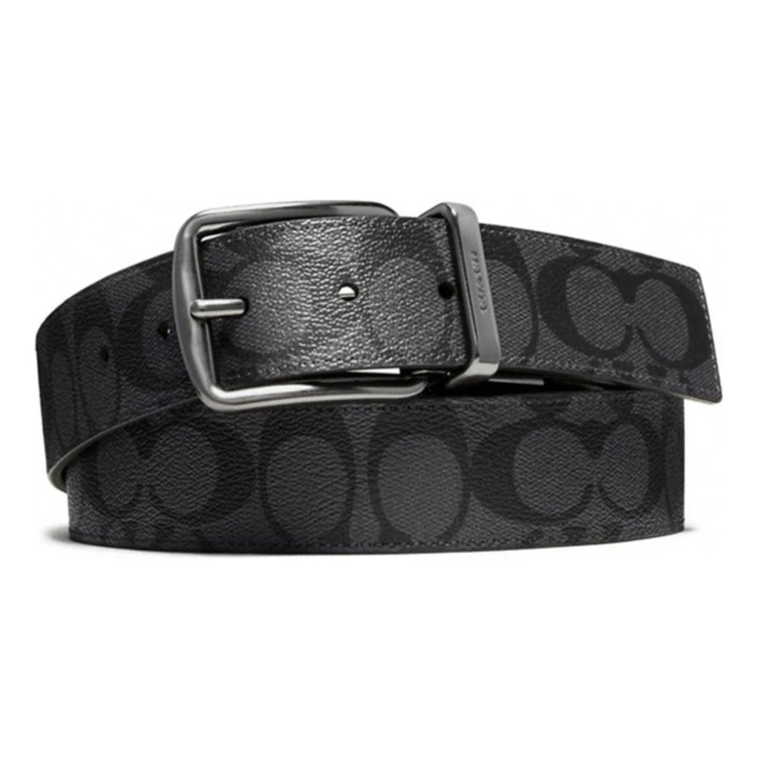 COACH/蔻驰 CQ022 CQ/BK 男款炭黑色针头带扣可裁剪双面腰带 38mm