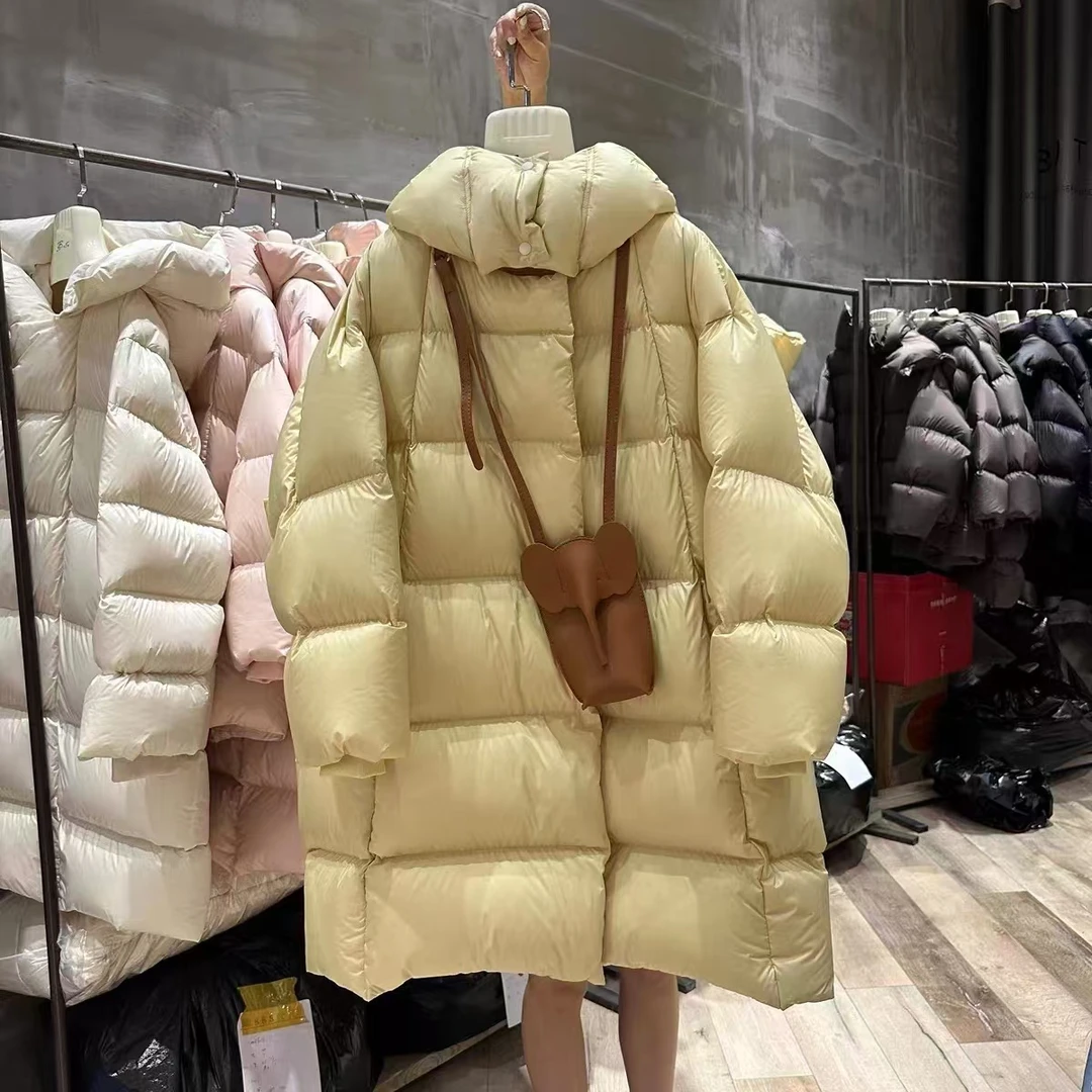 茧型泡芙羽绒服女中长款冬新高级感阔版连帽加厚保暖外套YY342