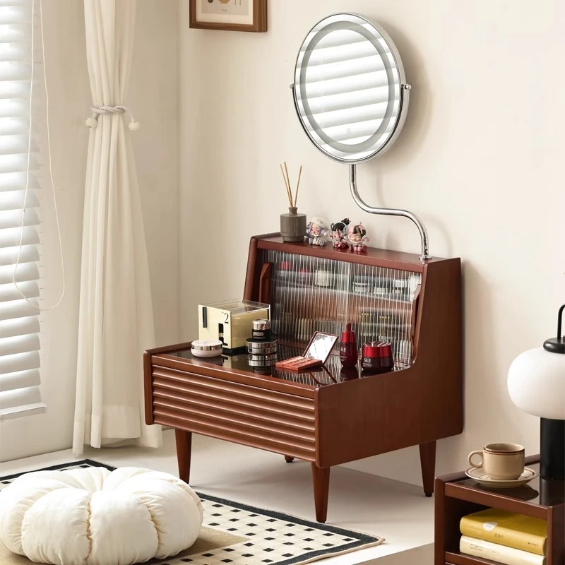 小万家具北欧复古飘窗梳妆台卧室实木化妆桌小型化妆台