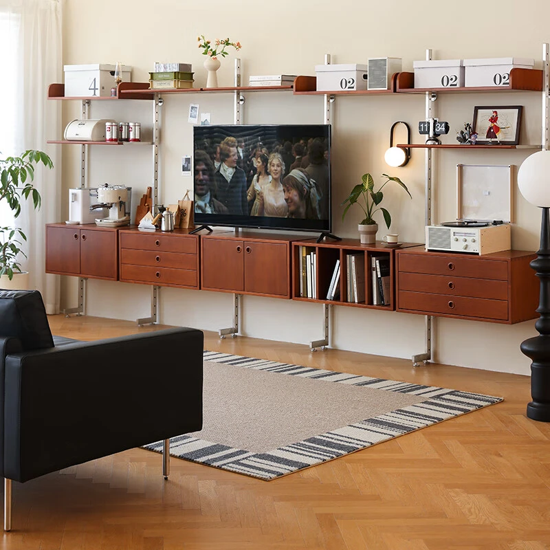 小万家具挂墙系统实木墙上置物架电视墙沙发后置架餐边柜隔板