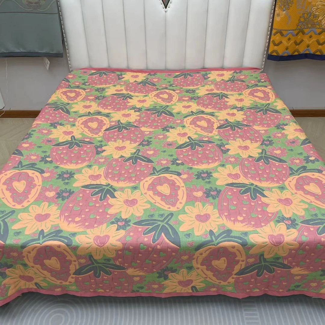 大草莓—2*2.3米纯棉布毯纱布盖毯多功能双面加厚床盖