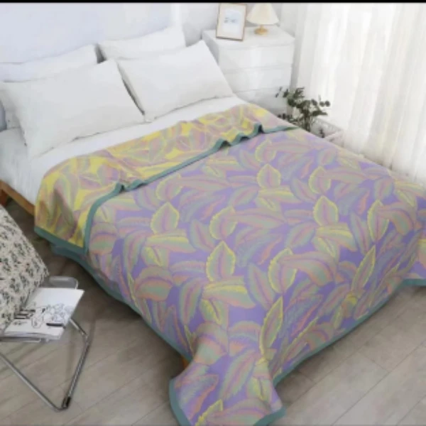 【紫色枫叶】1.5*2米纯棉纱布盖毯女毛巾被全棉夏凉被床上用品