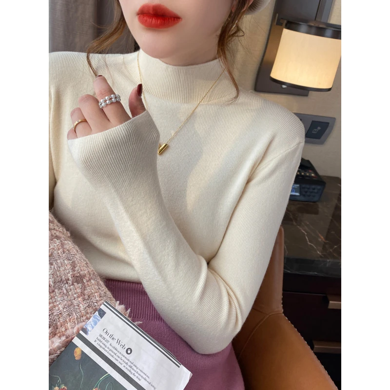 针织宽松打底衫秋冬新百搭中领风内搭半高领毛衣女高领针织衫洋气