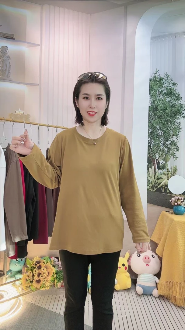 秋冬新款加厚磨毛T恤女宽松显瘦常规款百搭外穿保暖内搭打底上衣
