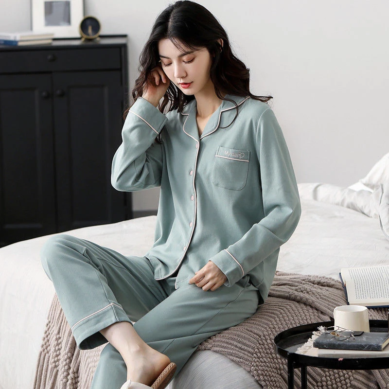 春秋季薄款女士睡衣2025年新款柔棉开衫长袖长裤可外穿家居服套装