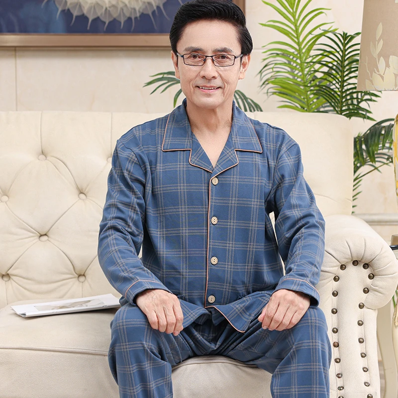 中老年男士睡衣春秋季高档薄款长袖长裤家居服中年爸爸可外穿睡衣