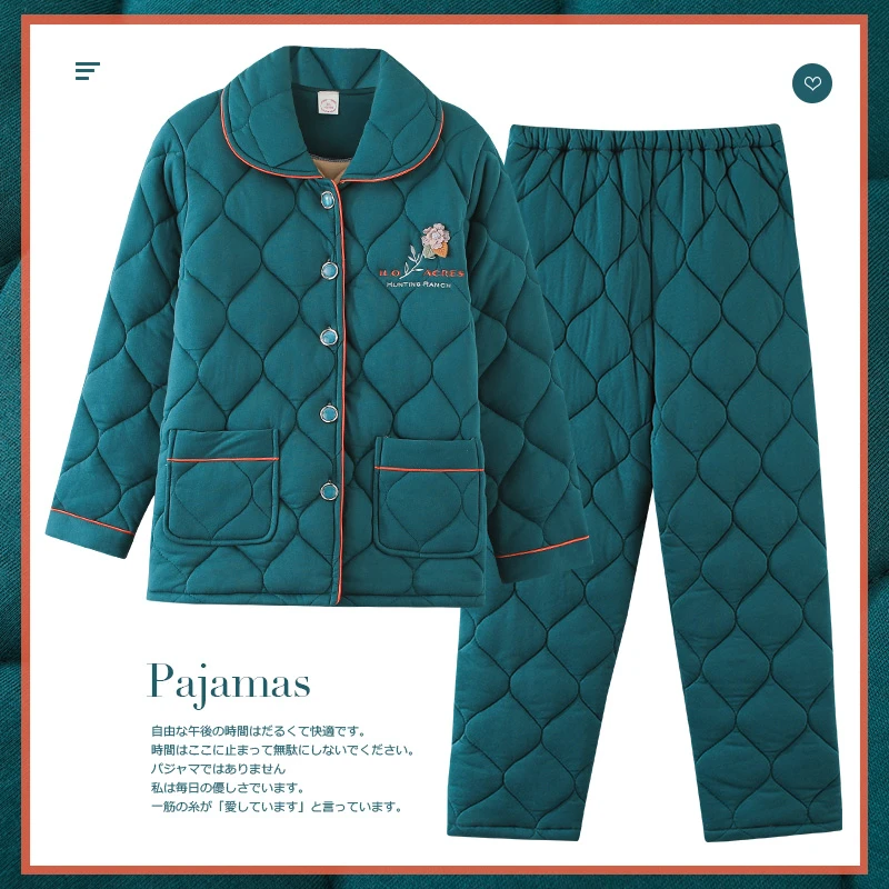 冬季三层加厚夹棉睡衣中老年妈妈加厚夹棉可外穿保暖家居服两件套