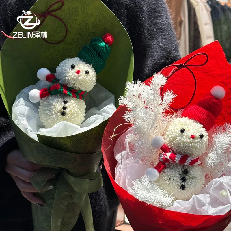 泽林 圣诞雪人乒乓菊雪人配件手工diy装饰鲜花包装材料花店材料