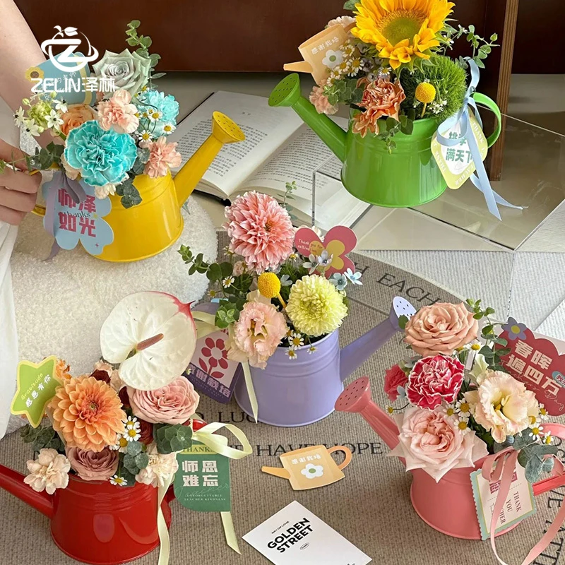 泽林教师节新款创意插花浇水壶花束diy材料花店手工包装材料