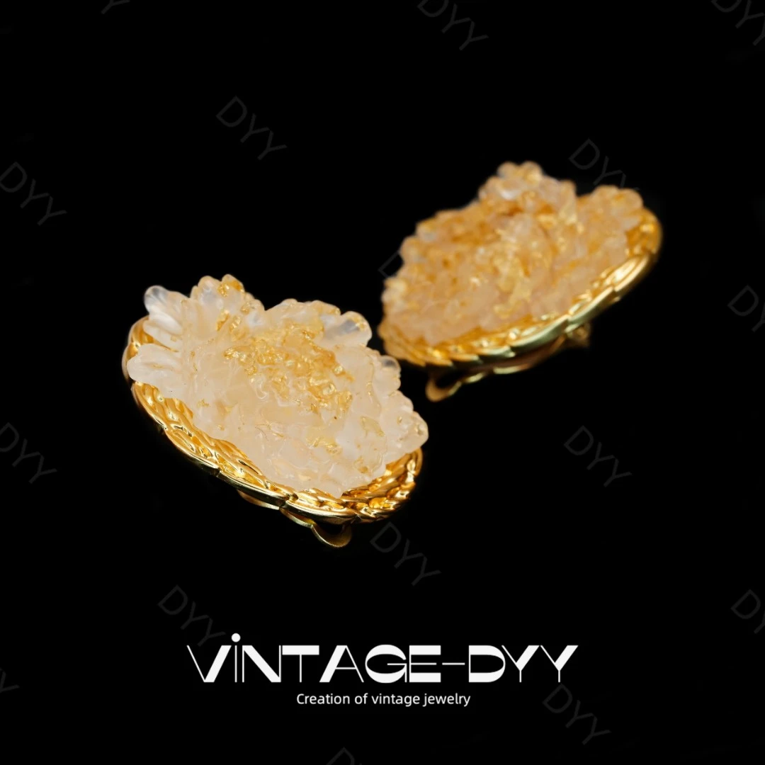 合金耳饰 vintage复古气质简约剔透小菊花耳夹