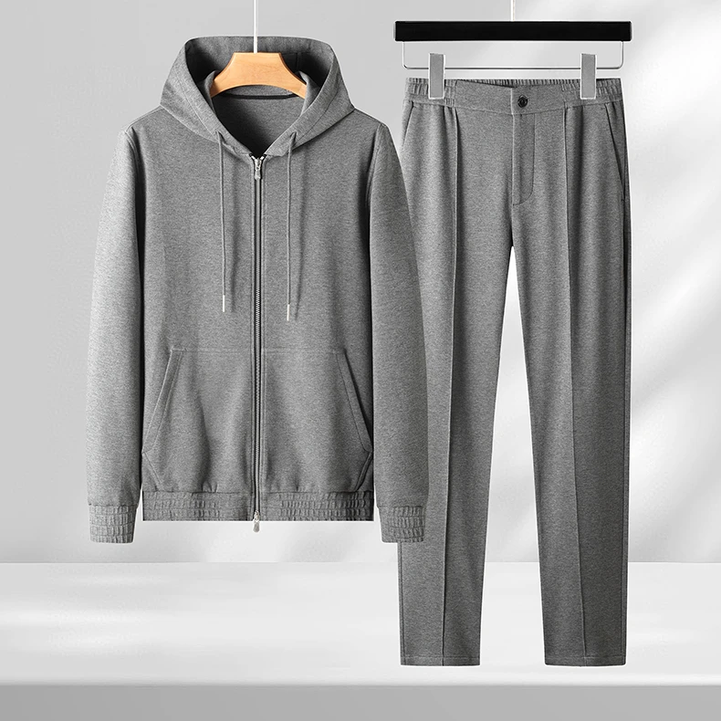 意奢高阶匹马棉双面织 春秋男士弹力针织连帽套装 时髦百搭两件套