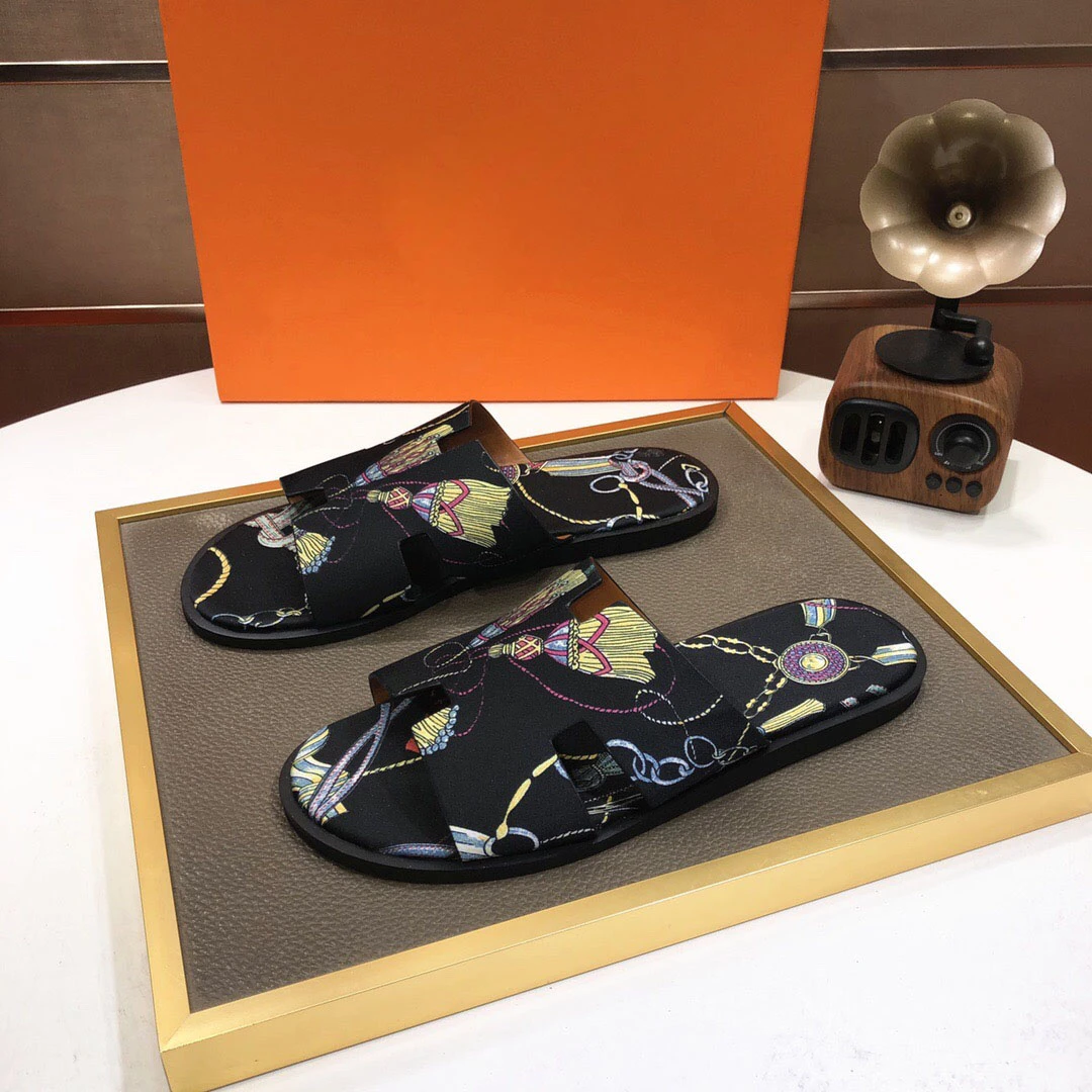 欧洲站男夏季布面印花迷彩外穿沙滩拖欧美时尚居家轻便一字凉拖鞋