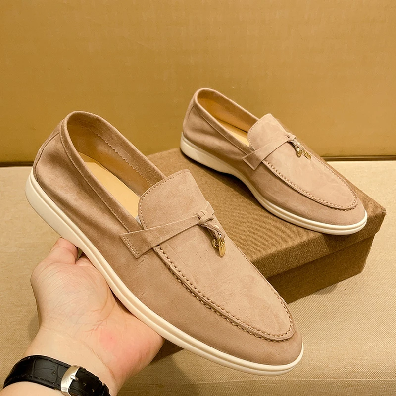 驾车鞋流苏乐福鞋男真皮平底低帮高级感男士杏色高端免系带板鞋男
