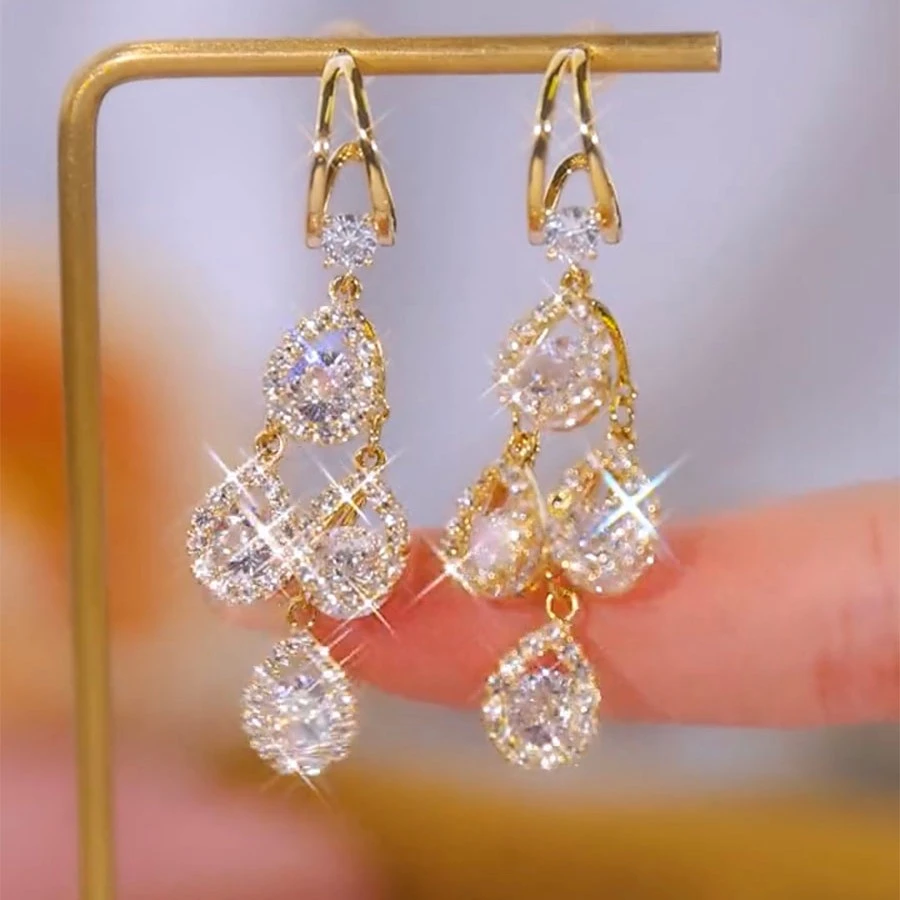合金合成锆石耳饰 菱形耳环高级感耳坠新款潮时尚百搭气质耳饰