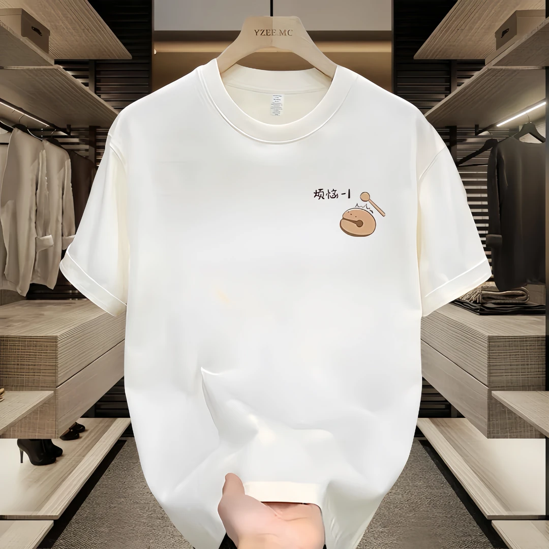 2024新款潮牌男士纯棉短袖t恤男圆领上衣卡通ins印花简约潮流休闲