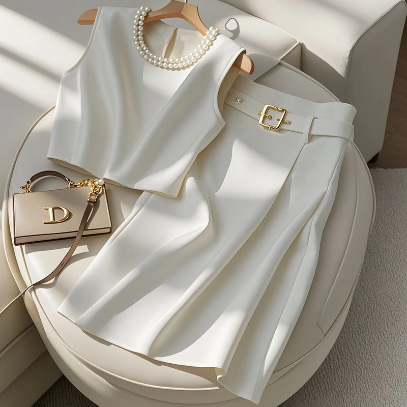 夏季小个子搭配一整套2024新款名媛气质时尚减龄上衣半身裙两件套