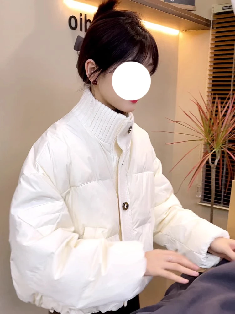 今年流行的漂亮小个子韩系穿搭白色短款棉服外套女冬季2024年新款