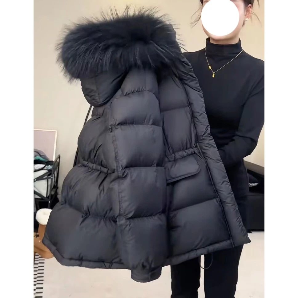 时髦洋气毛领黑色棉服女装冬季新款高级感收腰防寒加厚面包服外套