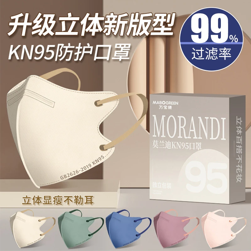 kn95莫兰迪口罩3d立体成人大脸专用加大号男女高颜值不勒耳防晒尘