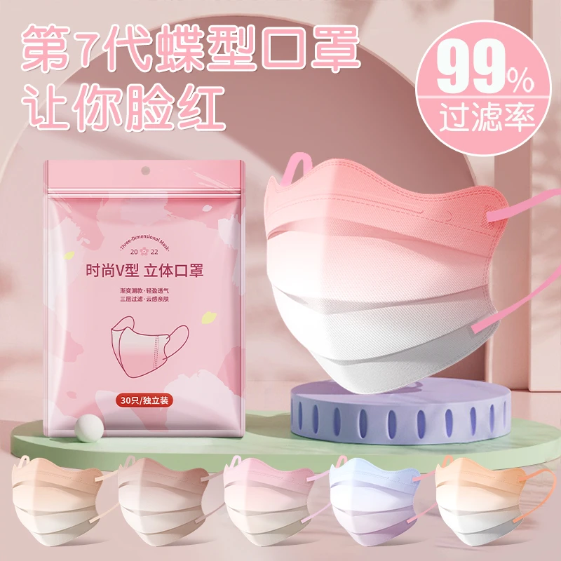 腮红护眼角口罩成人高颜值一次性防护独立包装渐变透气秋冬款遮脸