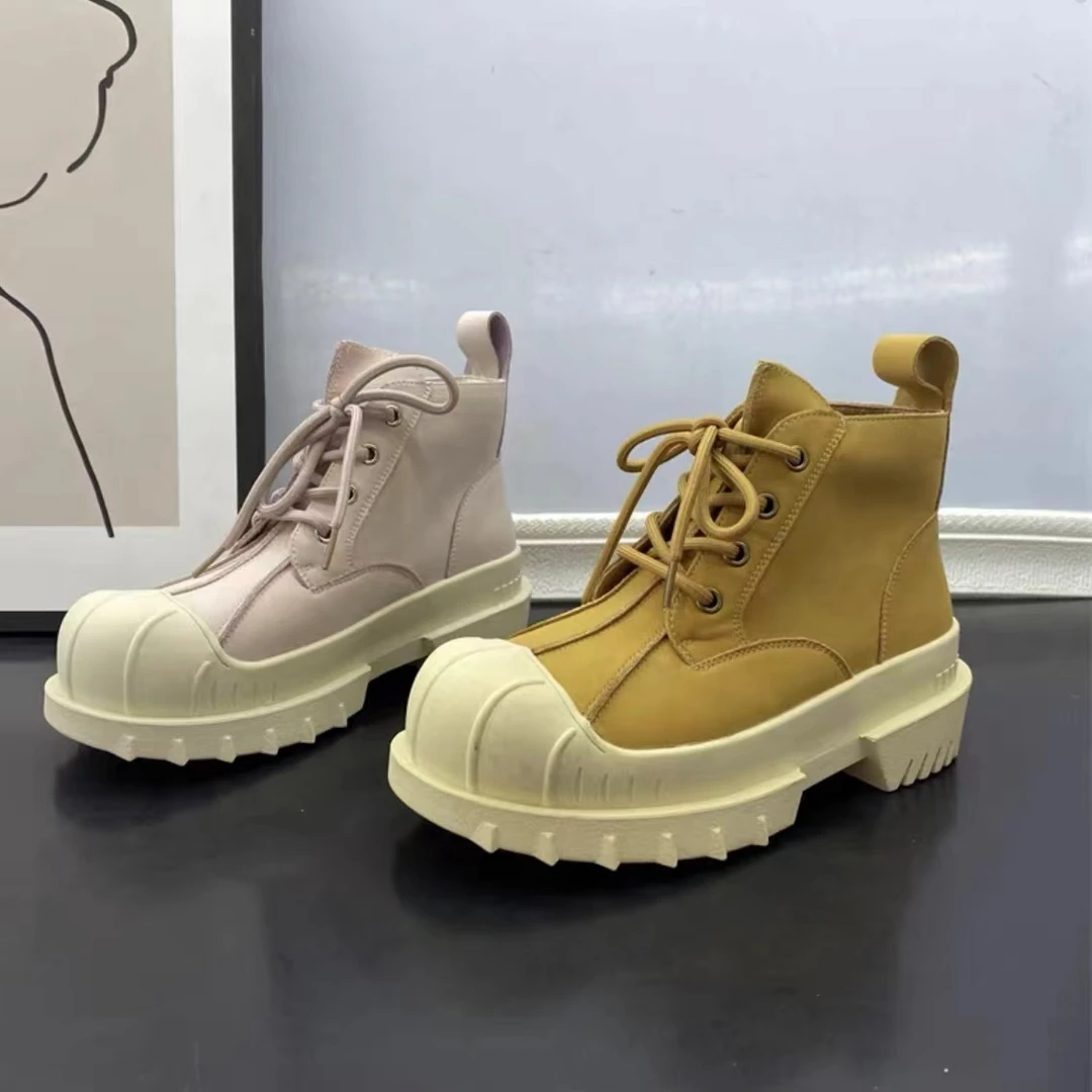 【WENZI】女鞋时尚百搭厚底短靴英伦风系带