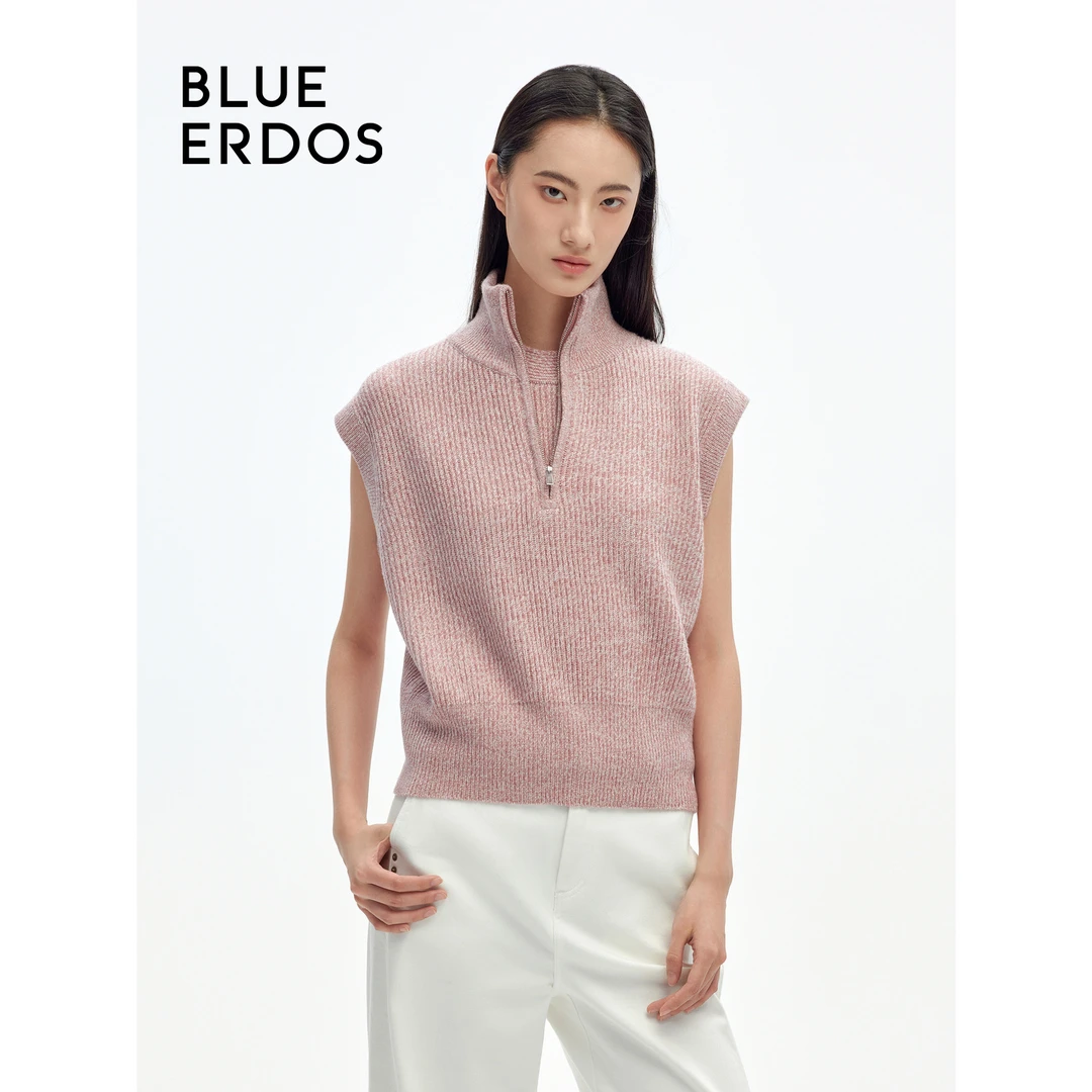 BLUE ERDOS秋冬高级感通勤高领双畦羊毛羊绒针织背心B246A2010
