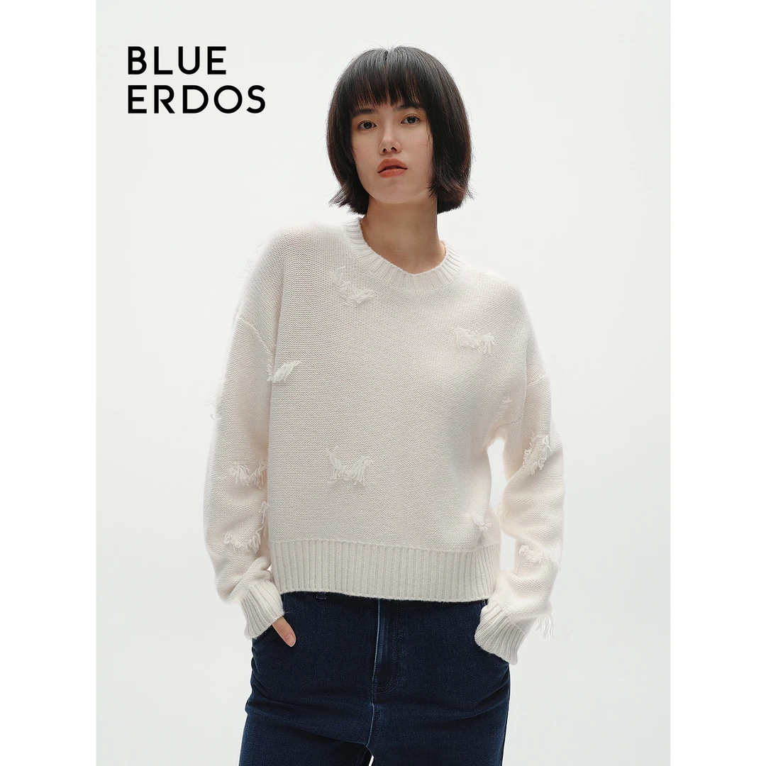BLUE ERDOS秋冬慵懒风羊毛羊绒短款落肩针织套衫B246A0023