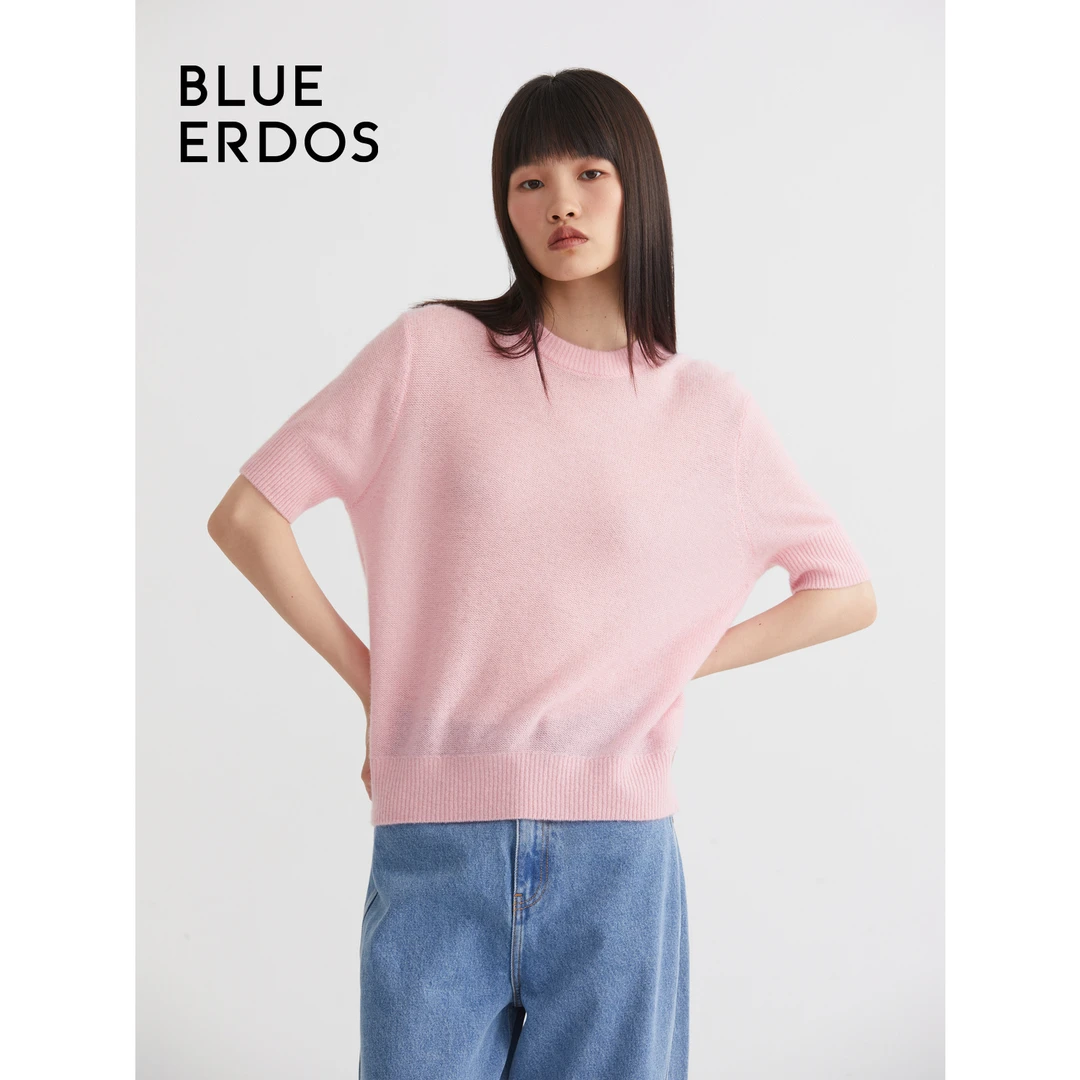 【100%山羊绒】BLUE ERDOS鄂尔多斯24春夏多巴胺空气羊绒短袖针织