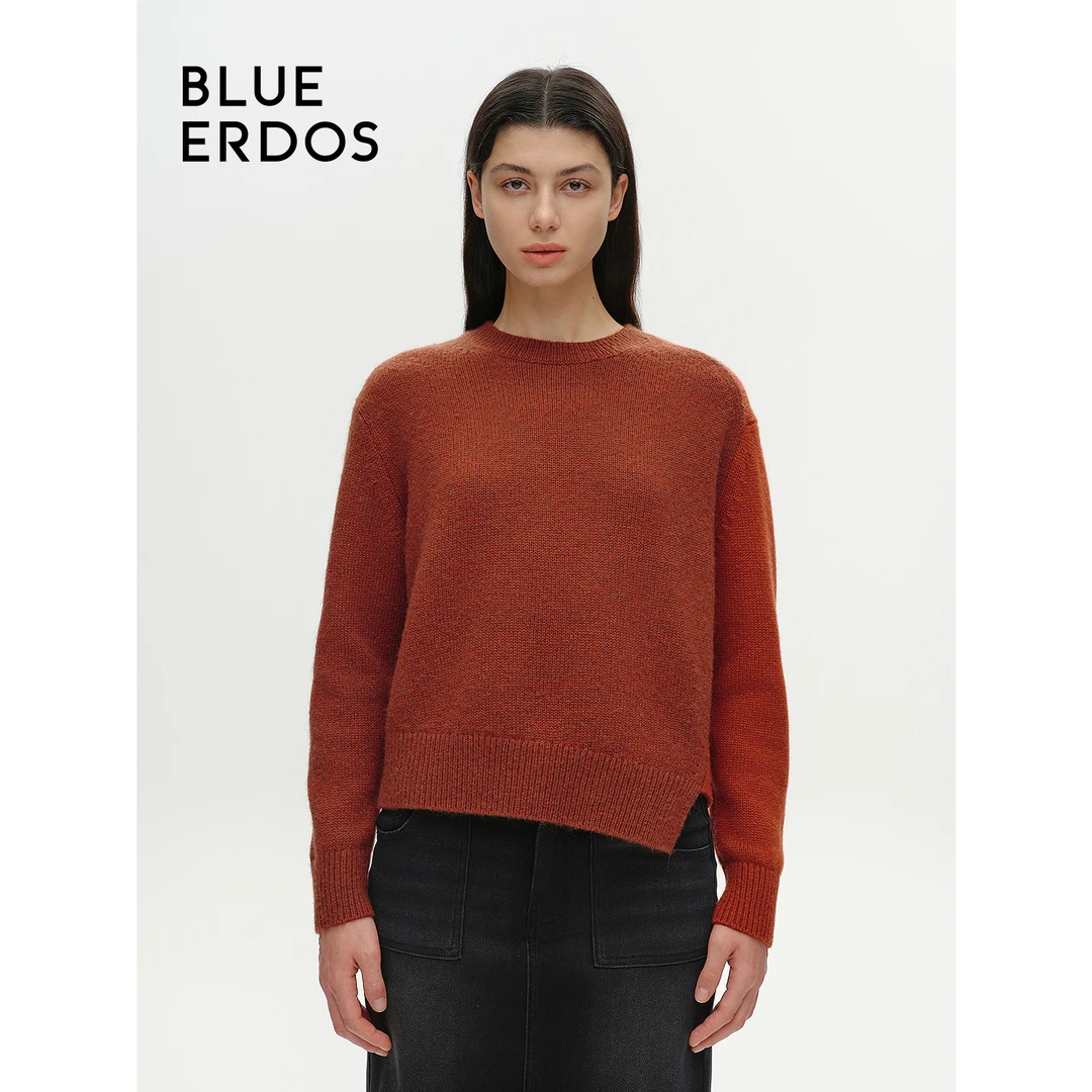 BLUE ERDOS秋冬宽松简约短款山羊绒绵羊毛针织套衫女B246A0085