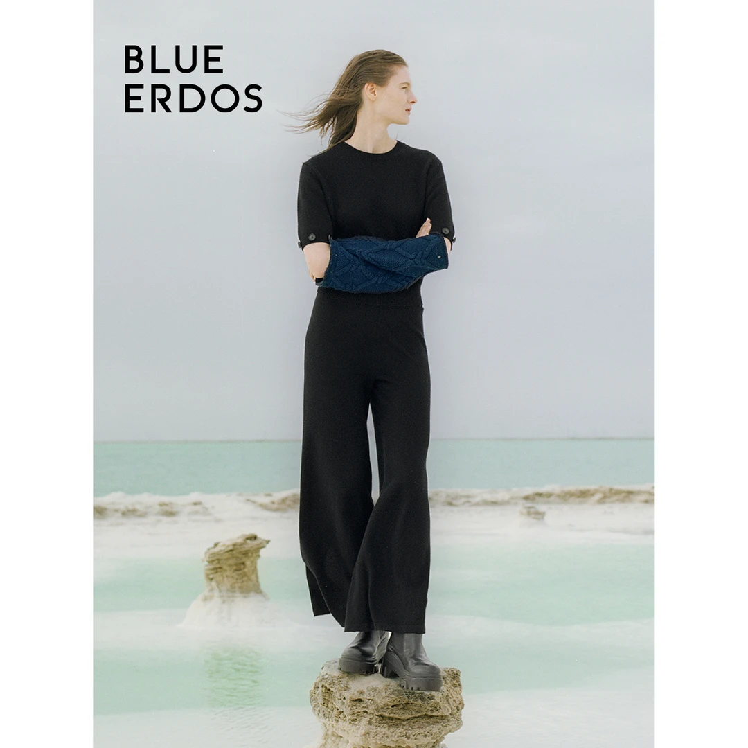 BLUE ERDOS秋冬简约圆领绞花绵羊毛山羊绒针织套衫B246A0035