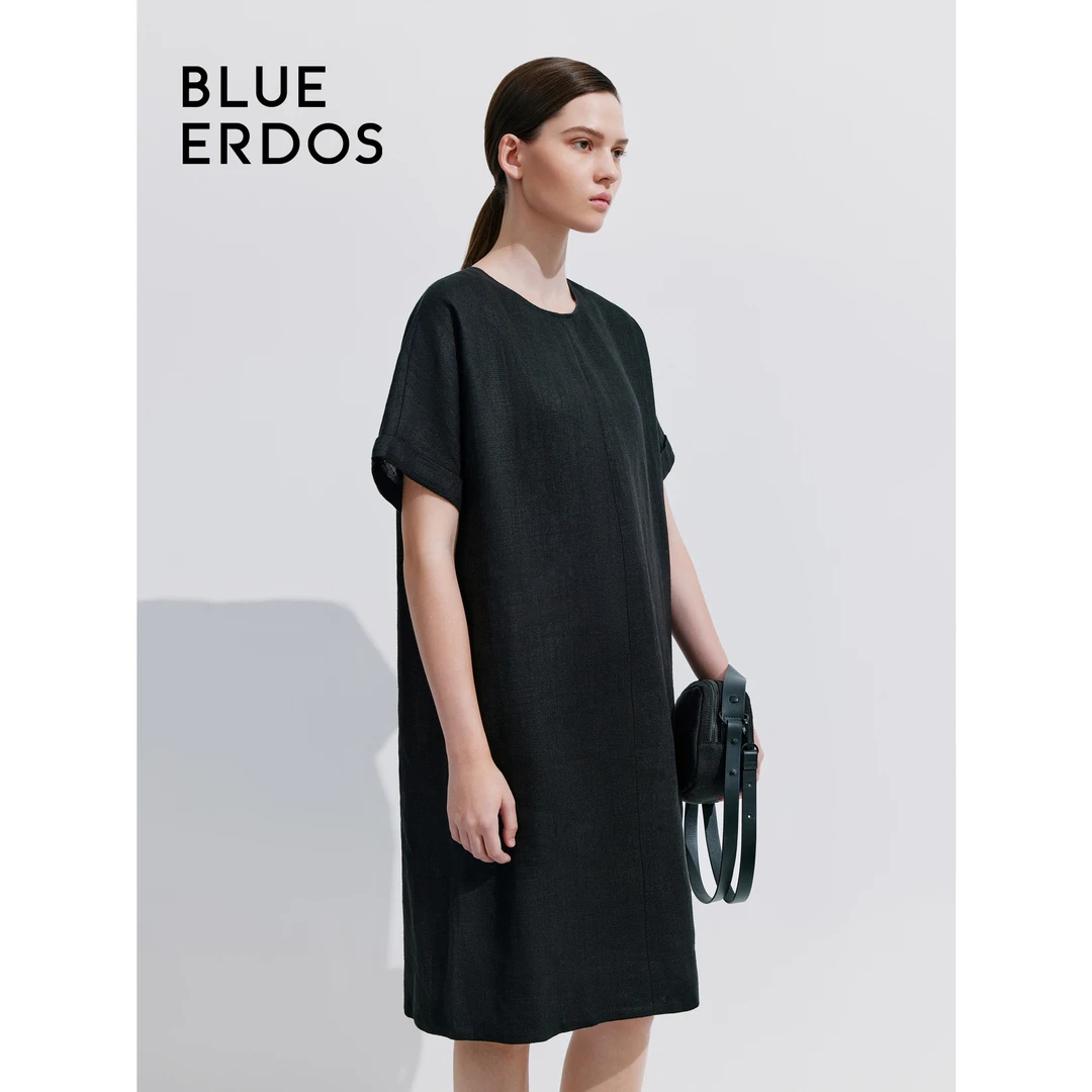 BLUE ERDOS秋冬新简约宽松H型廓形100%亚麻连衣裙女B245I4017