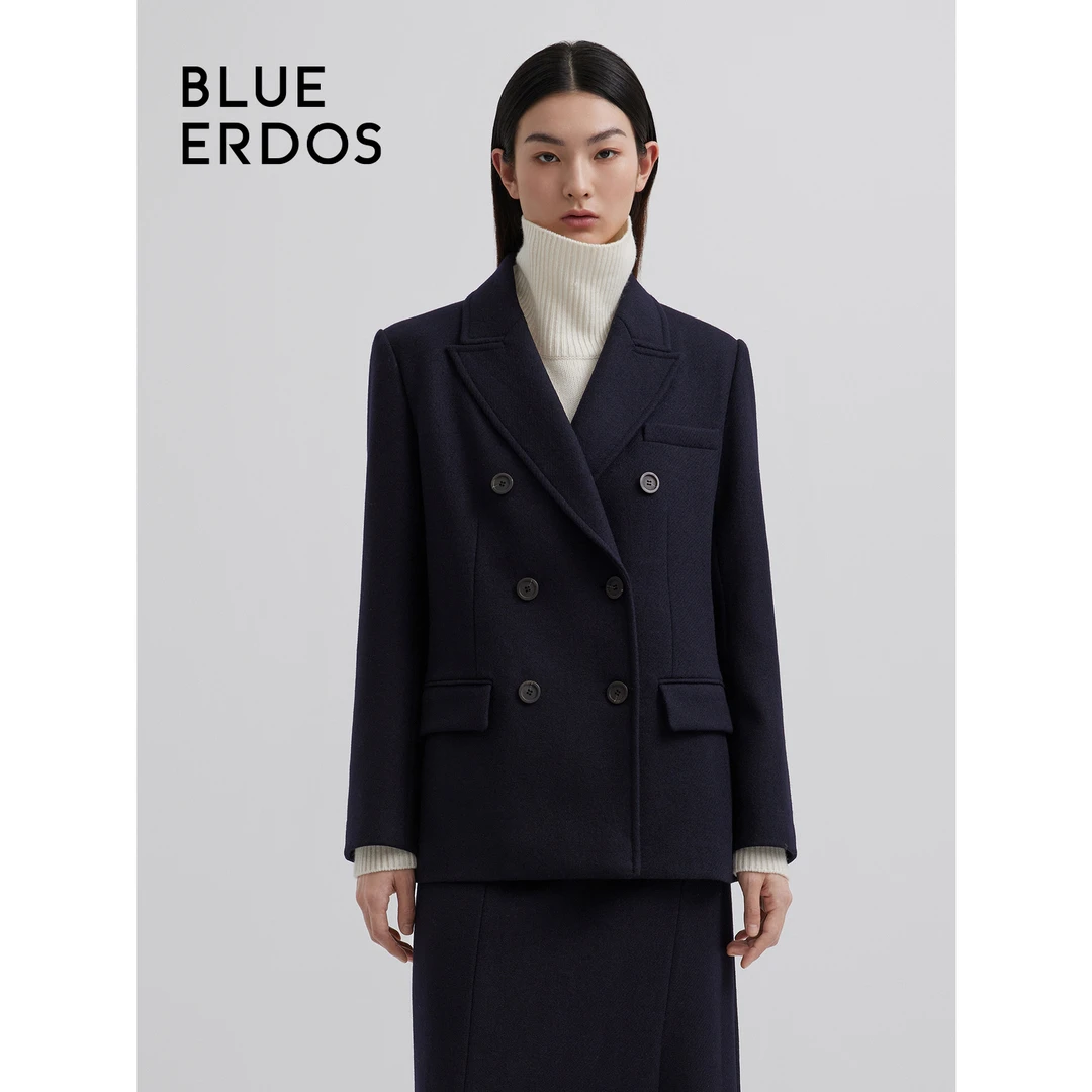 BLUE ERDOS女黑色短大衣双排扣时尚黑色秋季通勤蓝色B236K6012