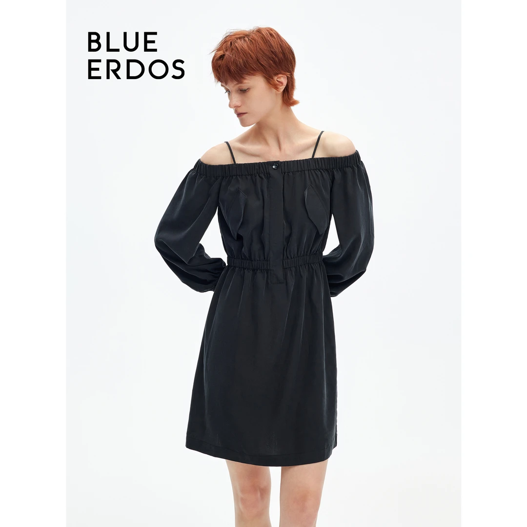【小黑裙系列】BLUE ERDOS鄂尔多斯24春夏新款法式一字肩连衣裙