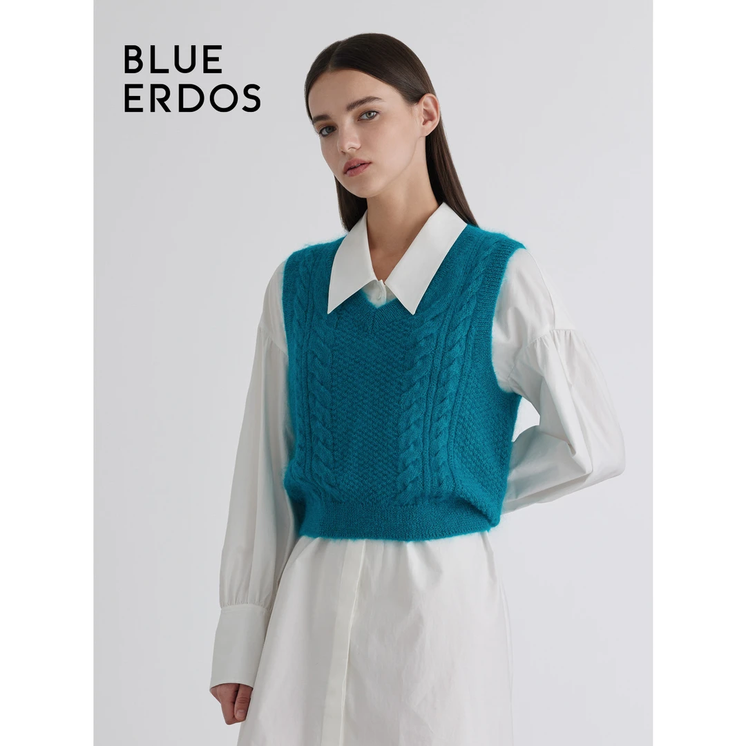 23秋冬BLUE ERDOS修身简约百搭V领短针织背心女短款