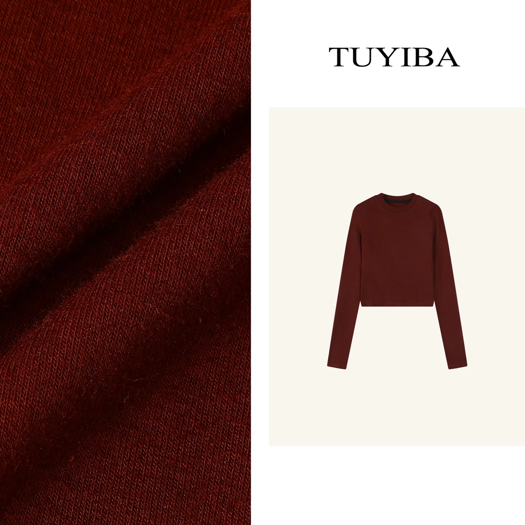 【兔兔】韩版修身显瘦打底衫女纯色百搭短款上衣2125