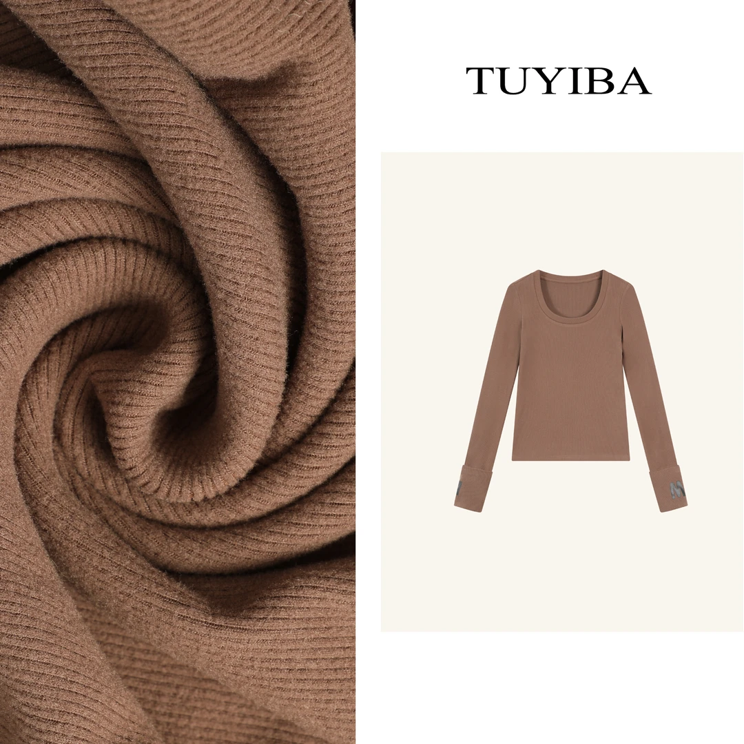 【兔兔】新款字母长袖U领针织衫女修身显瘦打底上衣2056