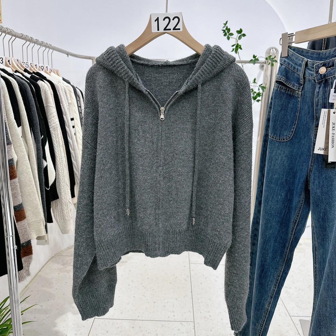 绒感帽衫！巨好穿慵懒风短款高级感连帽开衫长袖时尚