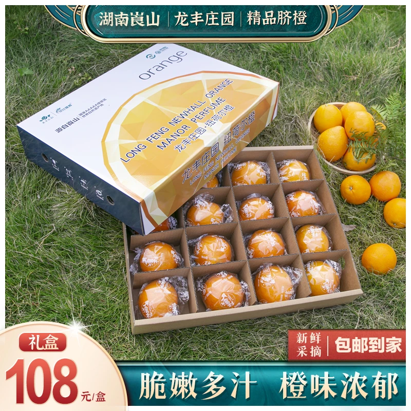 月汉村湖南崀山脐橙新鲜橙子龙丰庄园精品蓝边箱礼盒装10斤大果