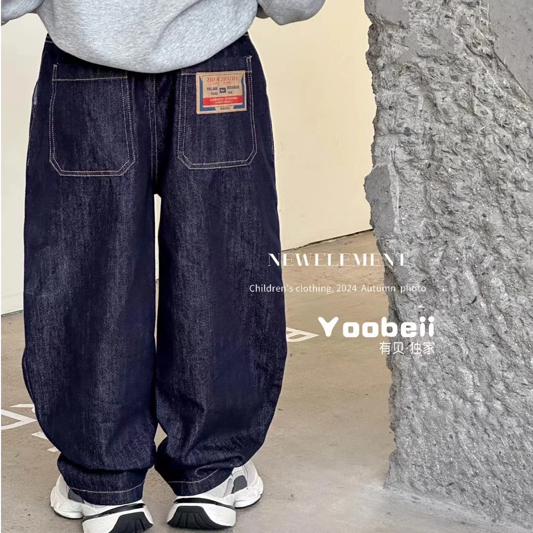 秋款儿童原色牛仔裤宽松亲子