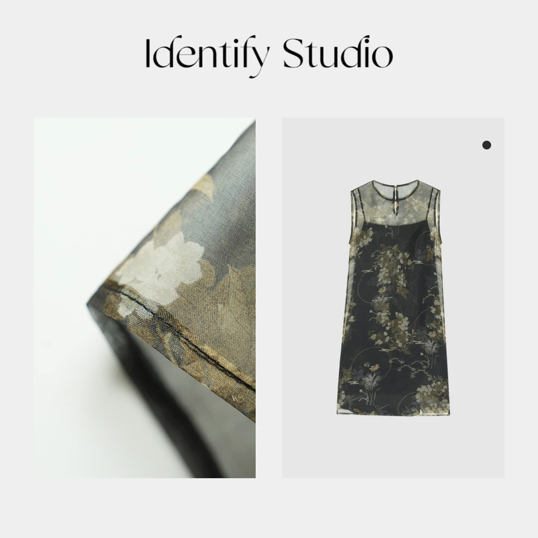 香香【幽梦】春夏长裙新中式黑花裙连衣裙