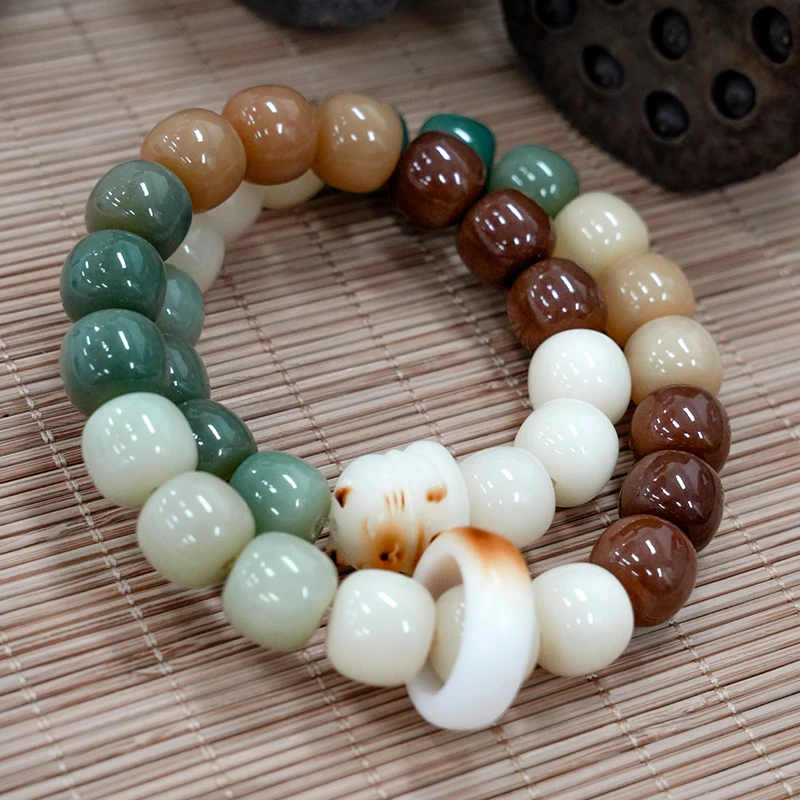 糖果渐变菩提根双圈手串 招米猫手持菩提  11*12mm34颗+盘玩袋