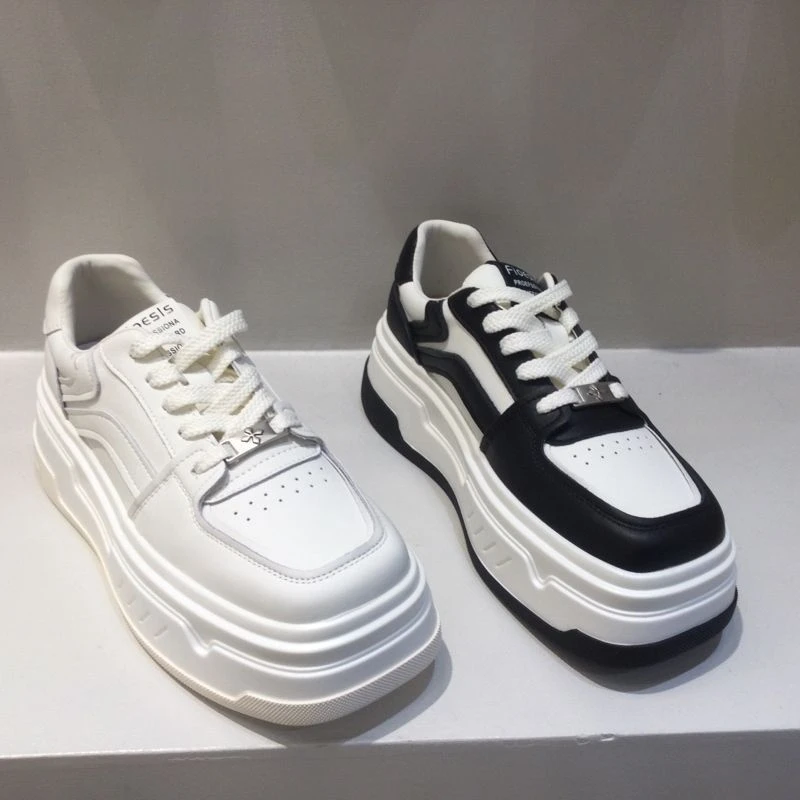 2631-01新款皮面板鞋系带厚底百搭休闲小白鞋