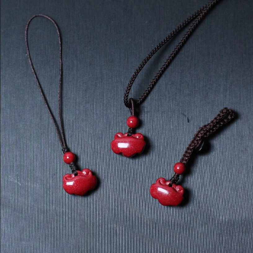 天然辰砂本命年正品朱砂天然如意吊坠女项链钥匙扣挂件男护身符