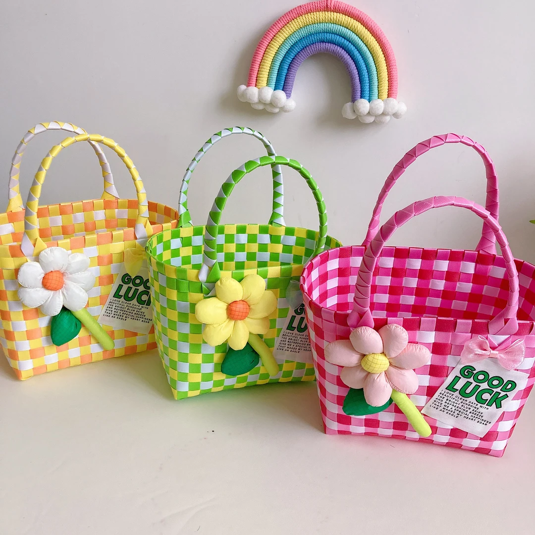 中号手工编织格子包儿童节伴手礼宝宝生日宴回手礼野餐篮时尚百搭