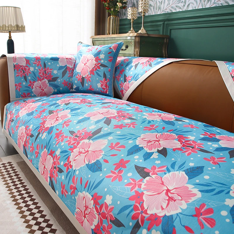 夏季沙发垫子美式复古冰丝凉席垫子盖布坐垫防滑透气冰凉席可机洗