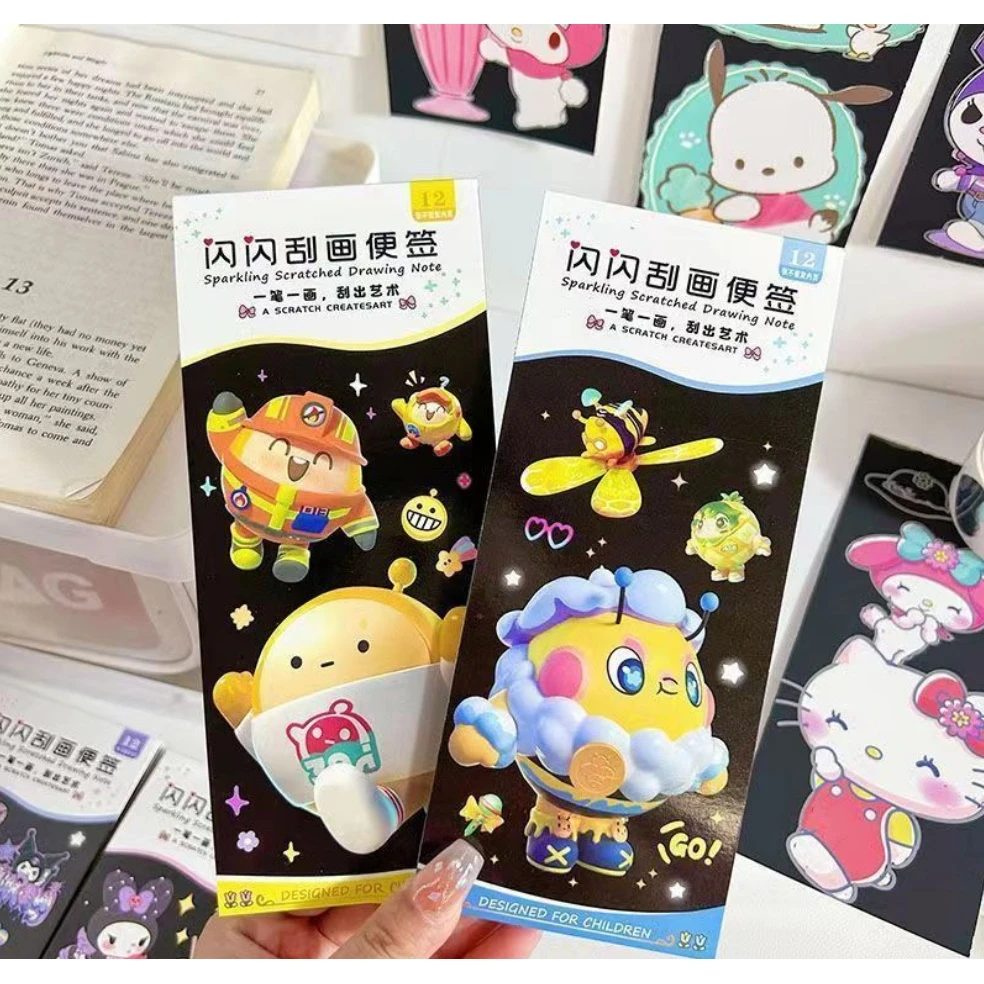 儿童闪闪刮画纸蛋仔派对炫彩便签女孩diy手工涂色本书签刮刮