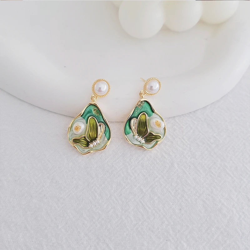 铜合金耳饰 铜合金耳坠6032手工油画珍珠彩绘耳环