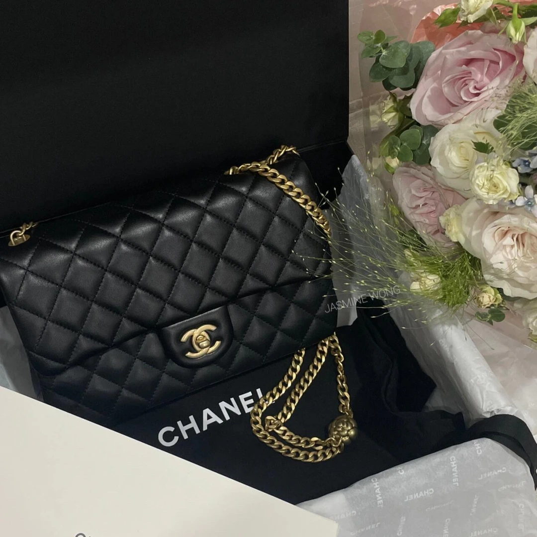 99新 Chanel/香奈儿 香奈儿黑金山茶花中号cf
