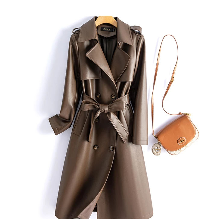 海宁皮衣女款中长款皮风衣外套春秋修身 -CZYL-2318#