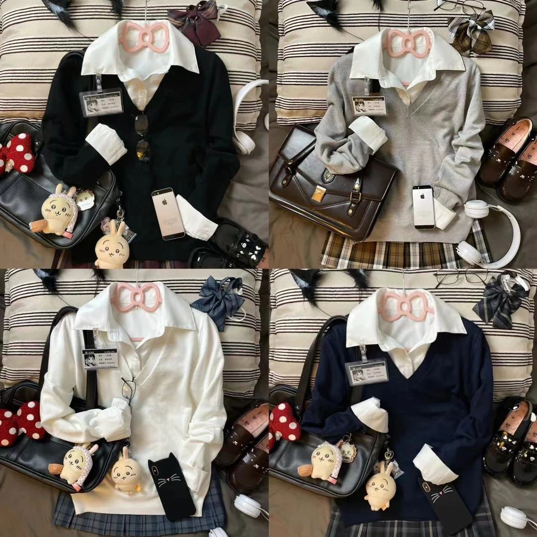 熊岛jk秋冬新款jk制服毛衣套头v领长袖百搭少女美拉德叠穿针织衫